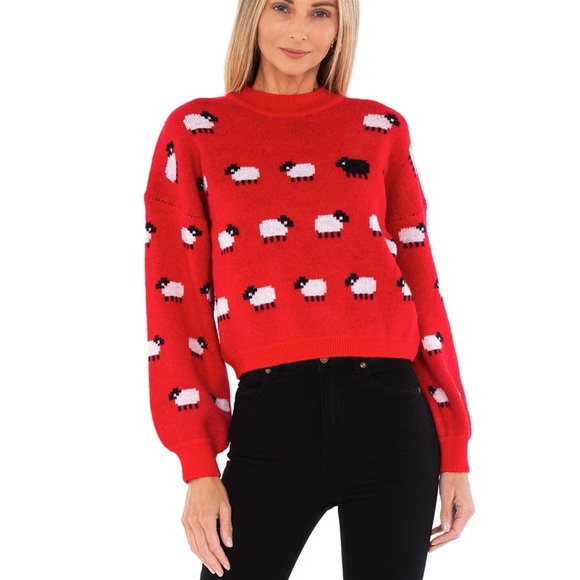 Red Sheep Pattern Sweater - Picture 1 of 4